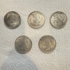 Peace Silver Dollars Lot of 5 Coins 1923 Circulated .90 fine silver