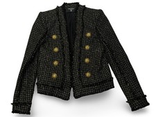 Authentic BALMAIN Paris Black Gold Metallic Tweed Blazer Jacket 36 4 Small US