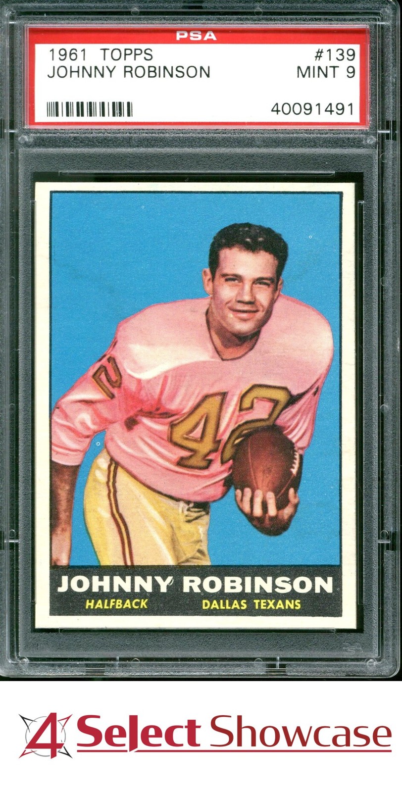 1961 TOPPS #139 JOHNNY ROBINSON RC TEXANS HOF POP 13 PSA 9