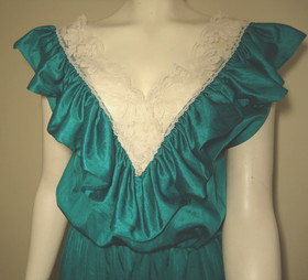 VTG Silky FRILLY Satin Nylon Jumpsuit Playsuit Lace Ruffle Romper Dress lingerie