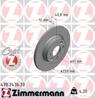 2X Zimmermann Bremsscheibe Coat Z 470.2436.20 FüR 453 Smart Logan Dacia Renault