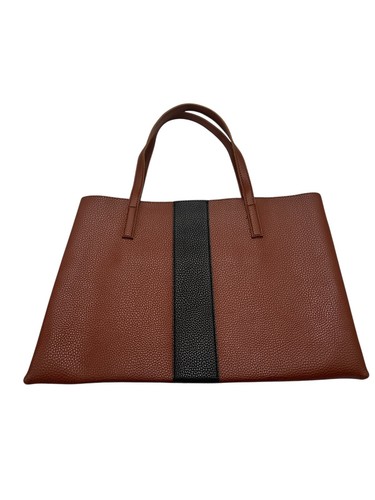 Vince Camuto Brown Pebbled Leather Tote Bag Minimalist Carryall Weekend Academia - Foto 5 di 5