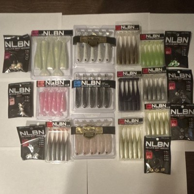 NLBN Soft Plastics & Jig Heads Mixed Lot Shrimp, Paddletails, K-Tails 19 items