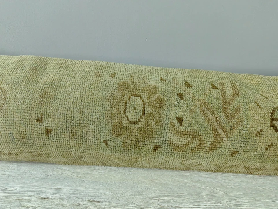 12x48 Long Lumbar Pillow Cover Turkish Vintage Rug Handmade Wool Cushion - Image 3 of 4