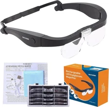 YOCTOSUN Rechargeable Magnifying Glasses Head Magnifier Glasses with 2 LED Light