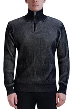 $119 Karl Lagerfeld Paris Men's Slim Fit Double Needle Sweater, Black, Size- XL