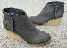 Toms Boots Women's 9.5 Avery Gray Suede Leather Wedge Ankle Booties Shoes NEW