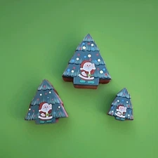 Handpainted Nesting Wood Christmas Tree Boxes Painted Santa 3 Boxes NOS Boxed