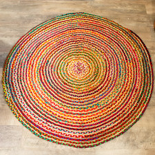 Handmade Round Jute Rug with Recycled Cotton Boho Eco 90 120 150cm