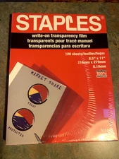 Staples Write On Transparency Film 100 Sheets 8.5"x 11" .1mm SL5260 - New Sealed