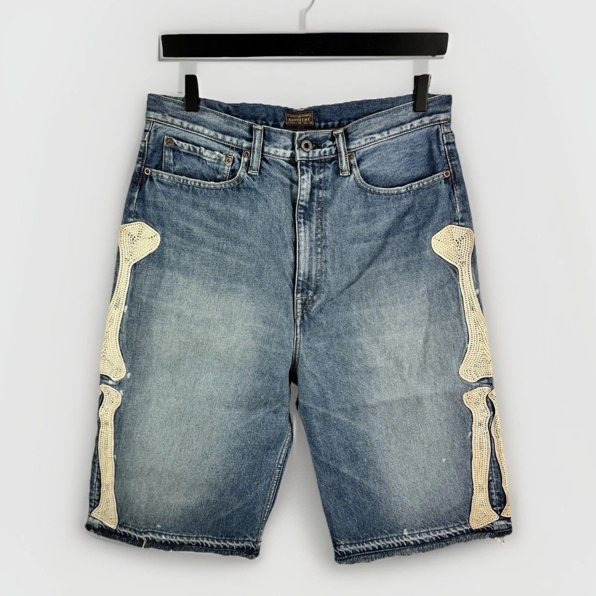 Kapital - Bone X-Ray Embroidered Denim Shorts Size: 36 | eBay UK