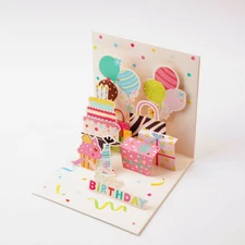 Gifts Cakes and Balloons - Pop Up Birthday 3D Greeting Card with Envelope