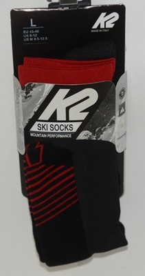 K2 13690 Mountain Performance Ski Socks Black Red Size Large 1 Pair