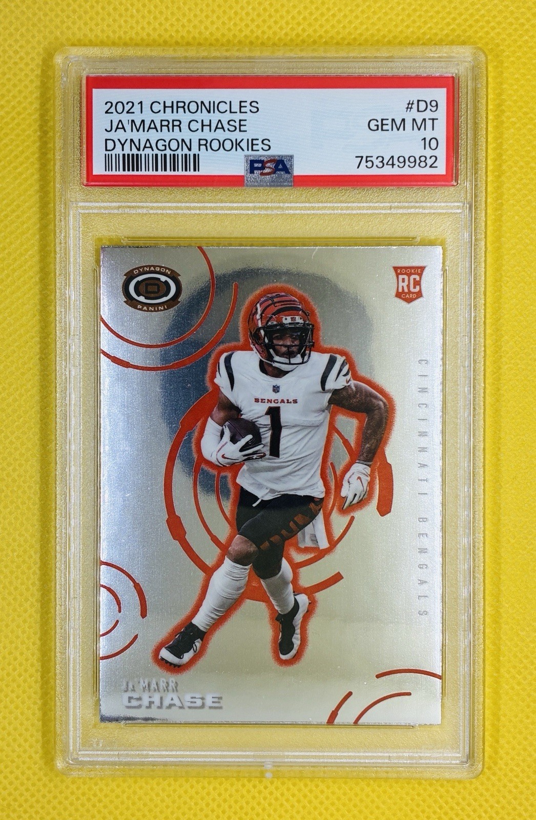 Ja’Marr Chase 2021 Panini Chronicles Dynagon Rookies #D9 (RC) PSA 10 Low Pop