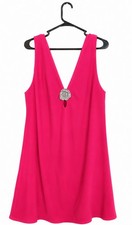 Adrianna Papell 22W Pink Geranium Knit Crepe Mini Dress Rhinestone Detail NWT 