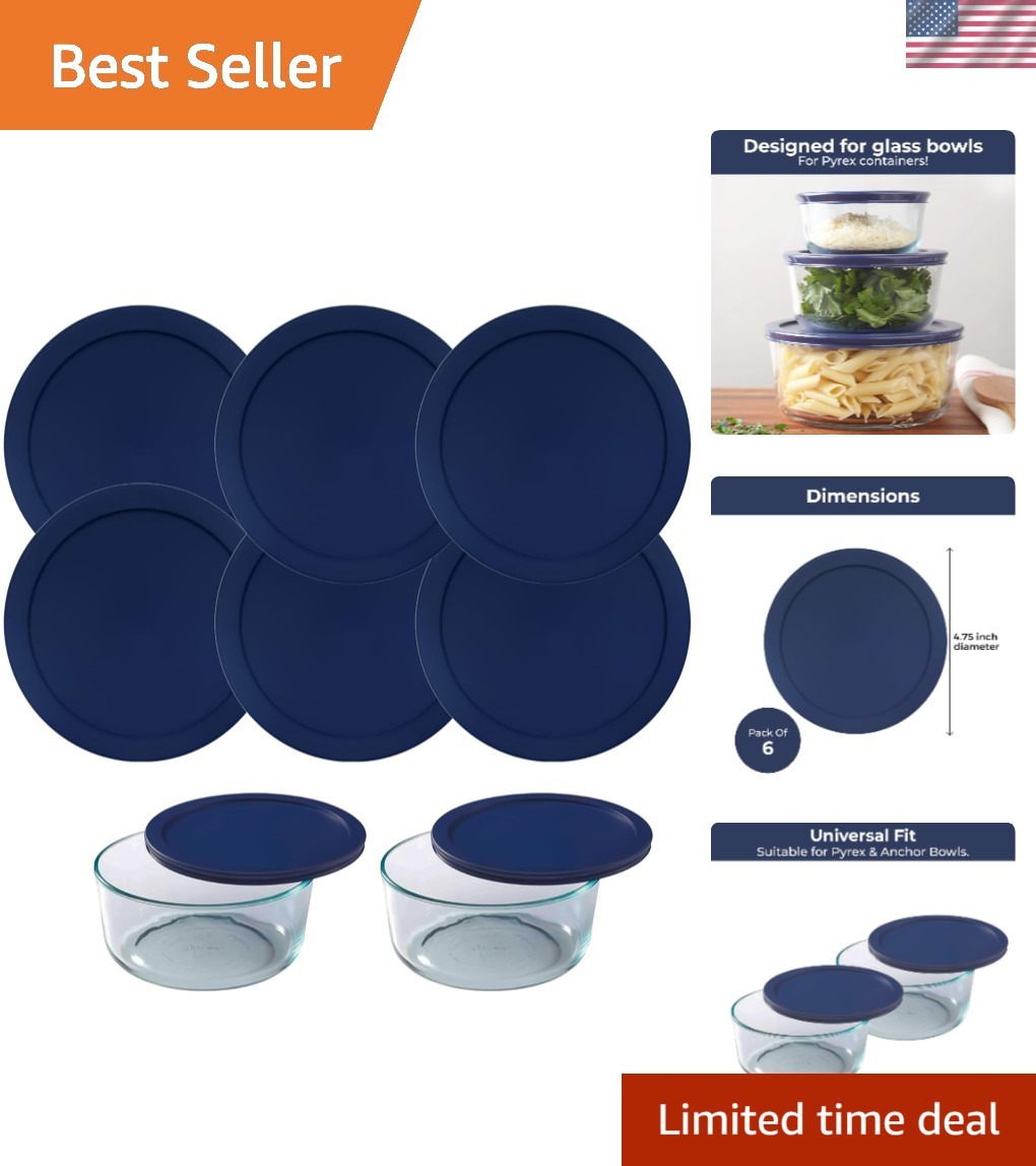 Durable 6-Pack Silicone Lids for Pyrex Glass Containers - Perfect Fit, Leakproof