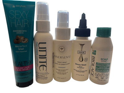 Travel 5 Pc Hair Lot dp Hue, Sexy Hair Mask, Innersense, Unite, Biolage Shampoo