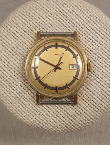 Vintage 1975 Timex Mercury Calendar Watch Gold Plated