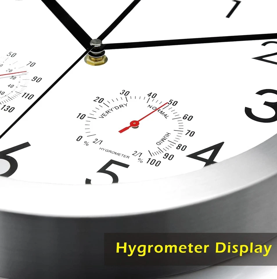 WOOPHEN 12 Inch Wall Clock with Temperature and Humidity, Battery Operated No... - Image 4 of 4