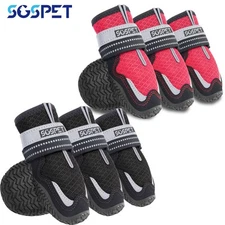 4Pcs Mesh Dog Shoes Boots Paw Protector Reflective Anti-slip Red /Black