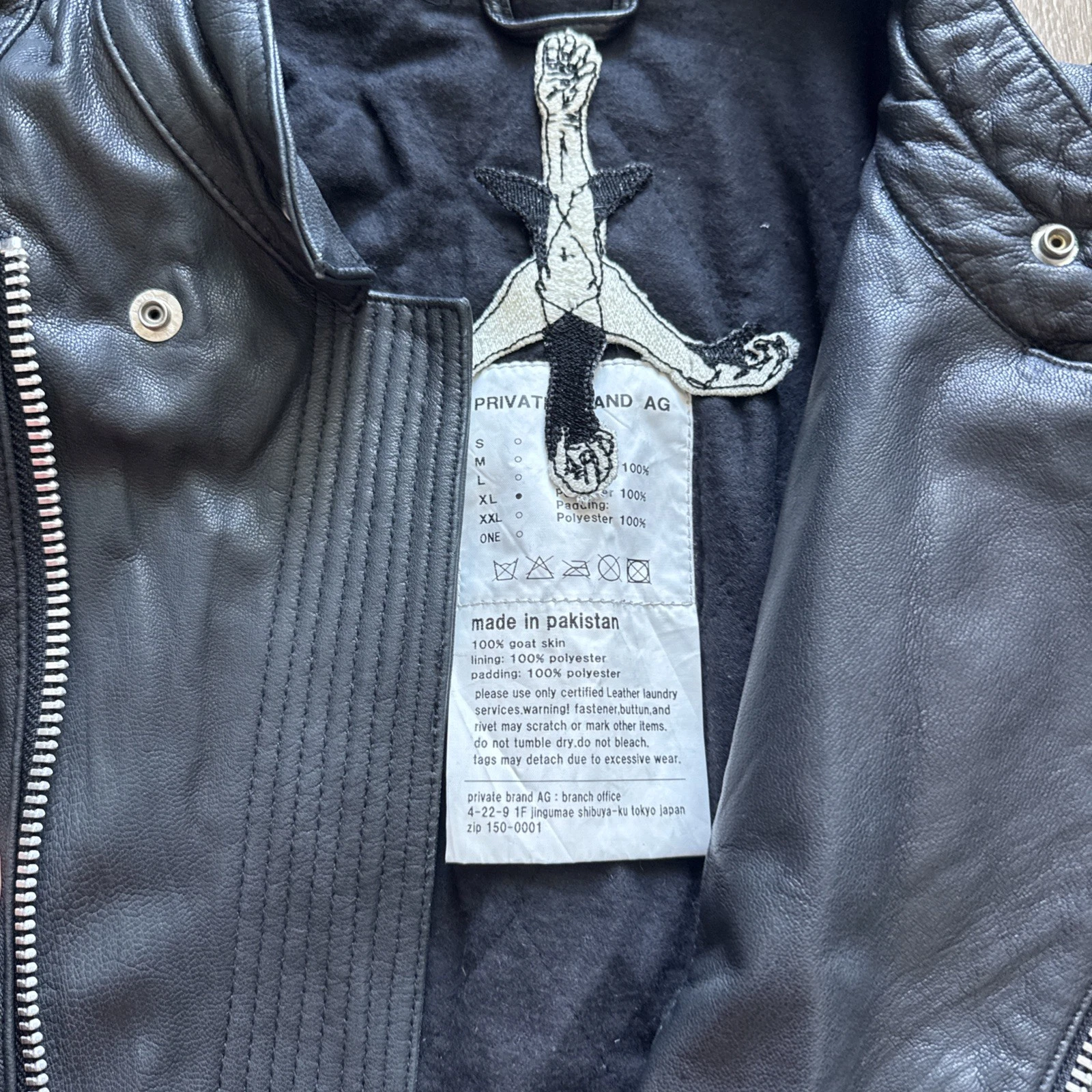 Private Brand AG Black Goat Leather Biker Jacket Quilted Moto XL Japanese Brand image 6