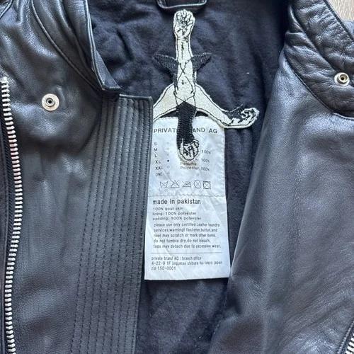 Private Brand AG Black Goat Leather Biker Jacket Quilted Moto XL Japanese Brand image 6
