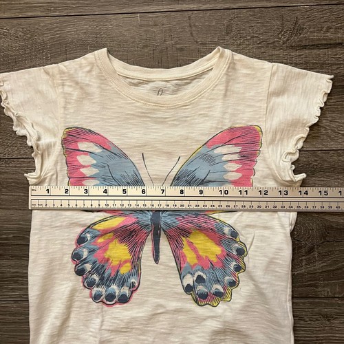 Peek T Shirt Girls sz 8 Soft White Cotton Short Sleeve Lettuce Edge Butterfly - Picture 7 of 8