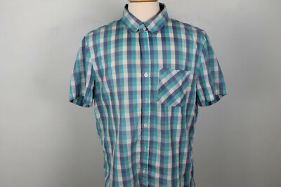 Jean Pascale Men s Blue / White Checked Short Sleeve Casual Shirt Size XL