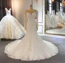 Gorgeous Mermaid Wedding Dresses Long Sleeve Lace Appliqued Beaded Bridal Gown