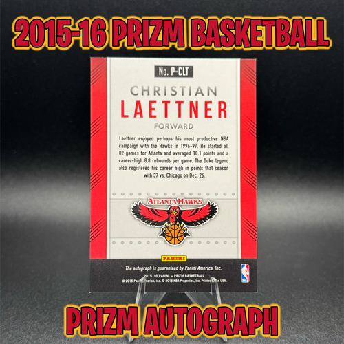 CHRISTIAN LAETTNER AUTO ~ 2015-16 PANINI PRIZM / AUTOGRAPH #P-CLT ~ ATL HAWKS - Picture 2 of 2