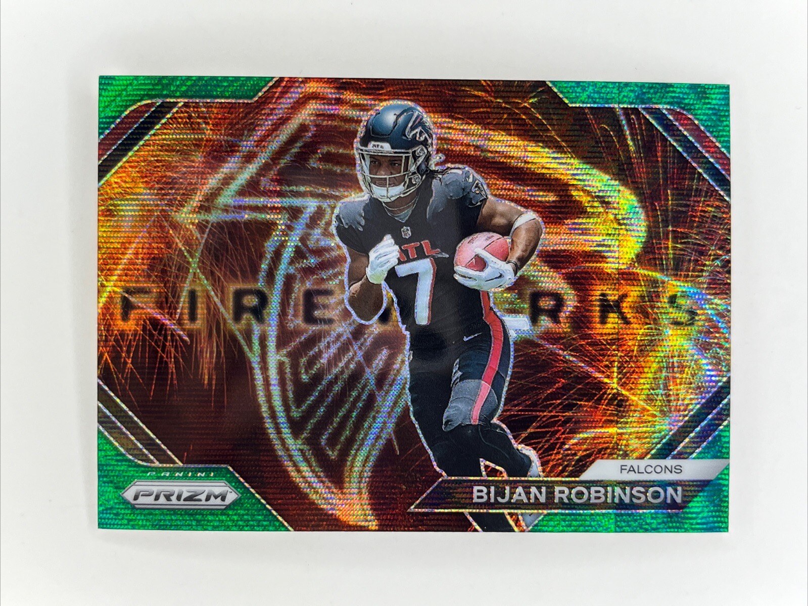 2023 Prizm Green Wave Fireworks Bijan Robinson Rookie Card #F-24 Falcons RC