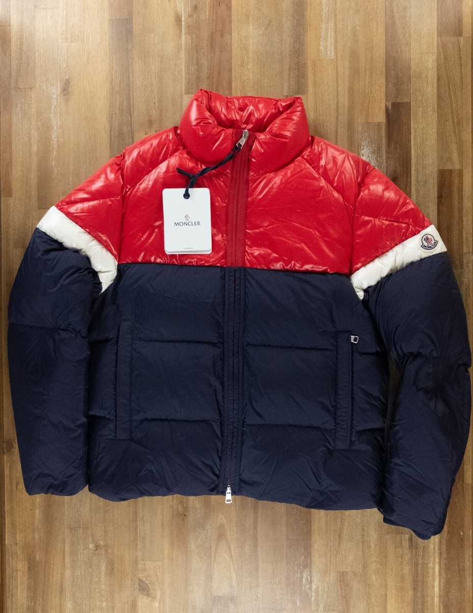NO CUSTOMS TAX) MONCLER Konic navy blue & red quilted down puffer
