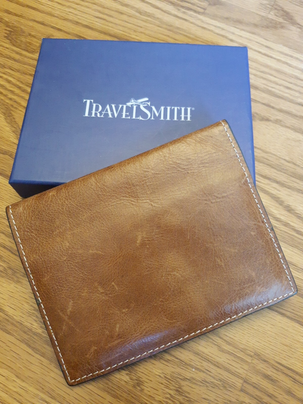 Vintage Slim TravelSmith Brown Leather Passport Wallet Holder 5 1/2