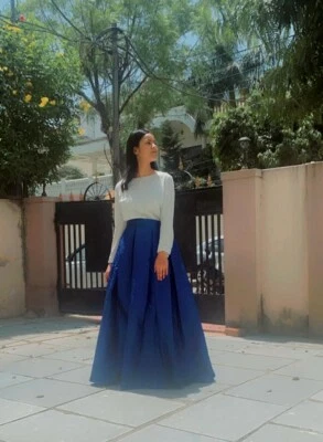 Navy Blue Taffeta Long Skirt Summer Skirt Special Occasion Party Custom Made - Image 1 of 3