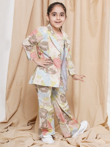 Indian Girls Party Wear Top Pant and Jacket Cotton 3 Pc Clothing Set For Girls - Picture 10 of 45