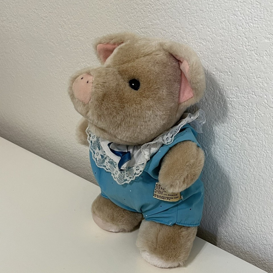 Vintage Applause Wilfred Pig Plush Stuffed Animal 1980s Blue Outfit