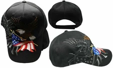 USA Flag Patriotic Eagle Shadow Adjustable Embroidered Black Cap Hat (KYS)