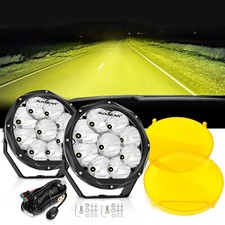 AUXBEAM 7"inch LED Driving Light Bar Pods Work Lamp  Black Leather Cover Shield
