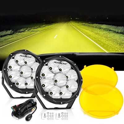 AUXBEAM 7''inch LED Driving Light Bar Pods Work Lamp & Black Leather Cover Shield