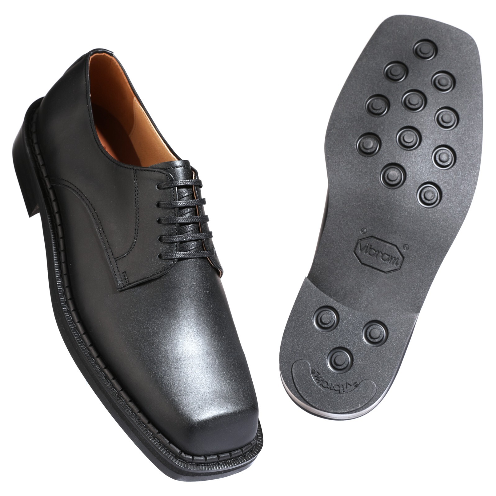 SAOLA Firenze Atelier uomo punta quadrata in pelle nera opaca Oxford Derby con suola Vibram