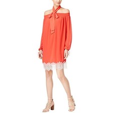 MICHAEL Michael Kors Women's Off-The-Shoulder Lace-Hem Dress, Sangria, Size M
