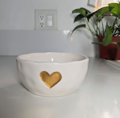   B/Harbor Ceramic 6in Gold Heart Soup Bowl NEW 