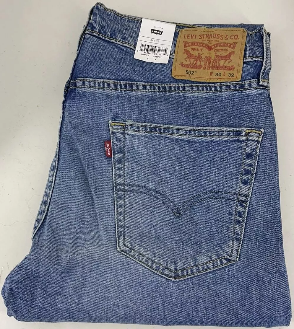 LEVIS 502 Taper Stretch Denim Riveted Regular Fit Blue Jeans waist size 30 38