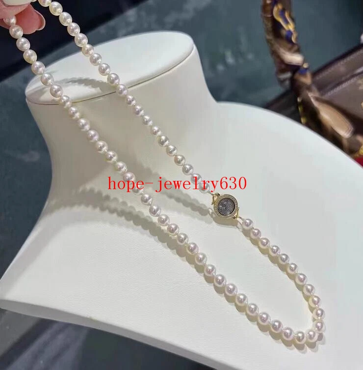 18" 7-8MM AAA++ GENUINE WHITE AKOYA PEARL NECKLACE fashion WOMEN'S necklace - Image 3 of 4