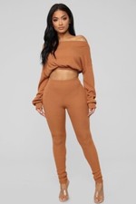 Fashion Nova NWT! Cognac Soft Feelings Sweater Pant Set Size S