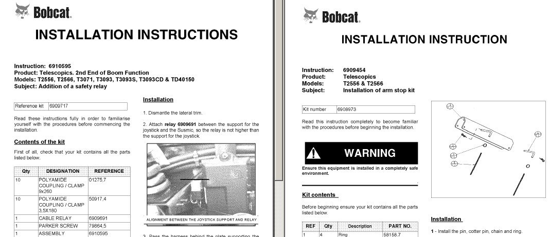 BOBCAT T2556 & T2566 Telescopic Handler Service , Operation & Parts ...