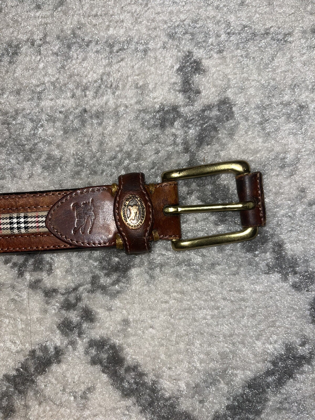 Vintage Burberrys Of London Leather Belt Central Scottish Stripe BBC 02 36/90 CL