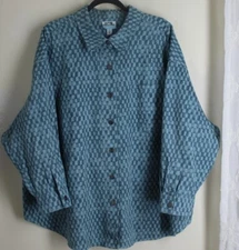 Future Collective Sz 1X DENIM JEAN Op-Art Lagenlook Chore Jacket Coat FUNKY