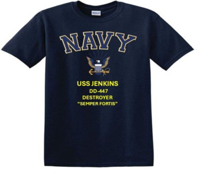 USS JENKINS  DD-447 * DESTROYER*EAGLE SHIRT* NAVY OFFICIALLY LICENSED