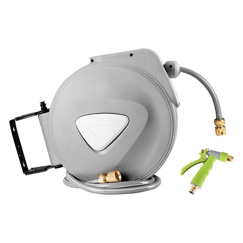 20M Retractable Garden Hose Reel Swivel Wall Mount Brass Spray Gun Tap Fittings - Picture 4 of 8